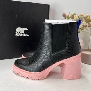Sorel Brex Chelsea Pull On Leather Waterproof Boot Black/Vintage Pink Women 12